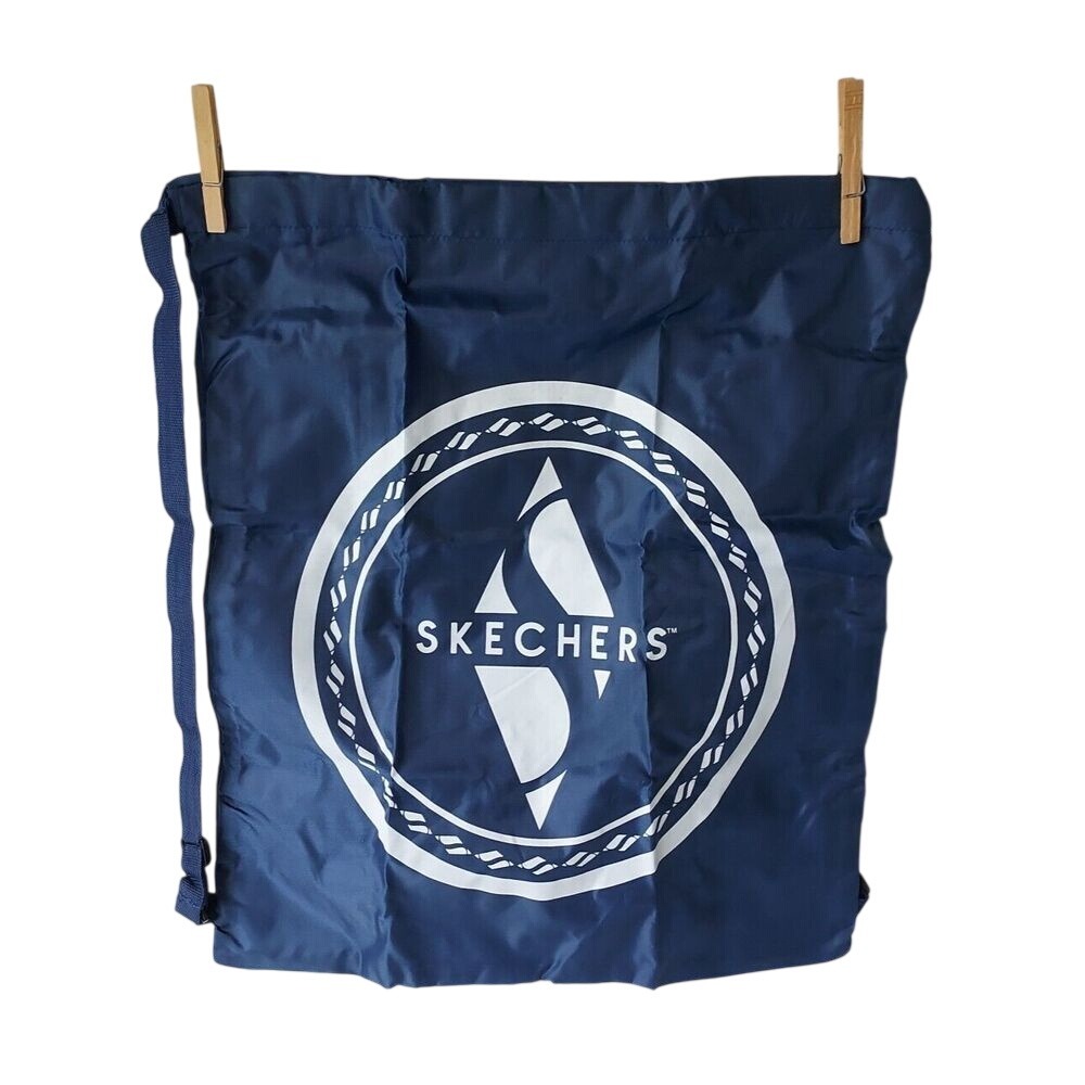 Skechers Navy Blue Logo Drawstring Cinch Backpack Gym Bag Pouch Shopper OS